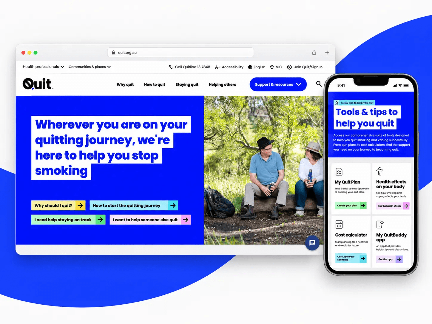 The Quit website shown across desktop and mobile devices